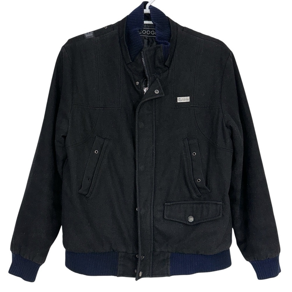 Coogi Vintage Black/ Dark Gray Wool Blend Bomber Jacket